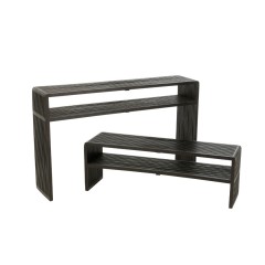 CONSOLE TABLE WITH SHELF BLACK RECYCLE TEAK SET OF 2 